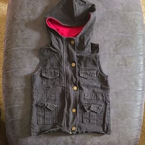 Black Hooded Vest with Red Lining